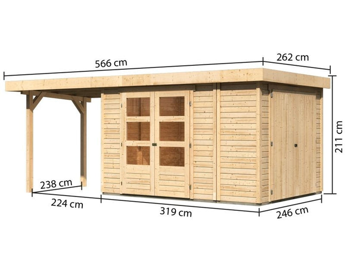 Karibu Gartenhaus Retola 4 mit Anbauschrank und Anbaudach 2,40 Meter
