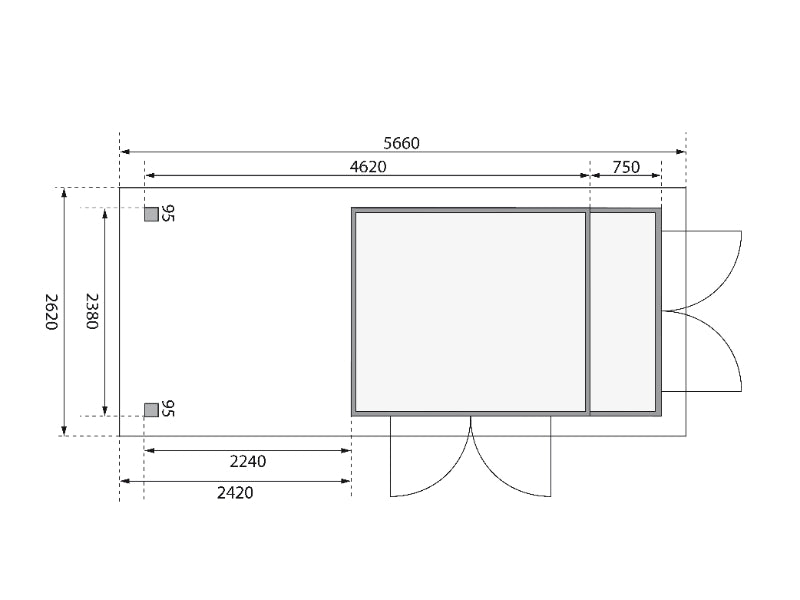 Karibu Gartenhaus Retola 4 mit Anbauschrank und Anbaudach 2,40 Meter