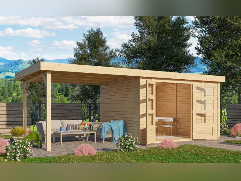 Karibu Gartenhaus Retola 4 mit Anbauschrank und Anbaudach 2,80 Meter