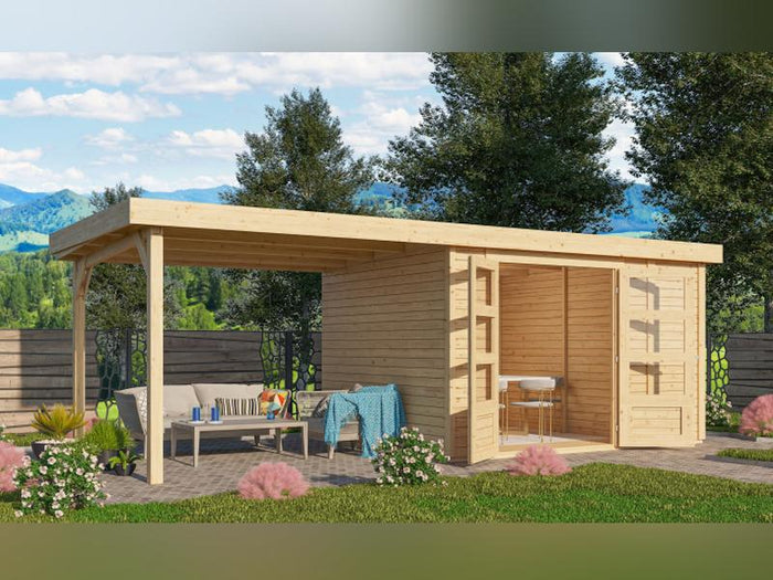 Karibu Gartenhaus Retola 4 mit Anbauschrank und Anbaudach 2,80 Meter