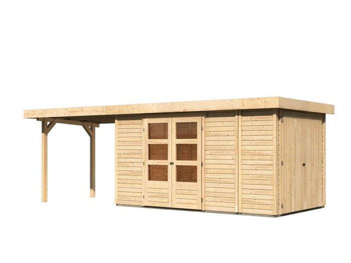 Karibu Gartenhaus Retola 5 mit Anbauschrank und Anbaudach 2,80 Meter