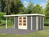 Karibu Gartenhaus Retola 5 mit Anbauschrank und Anbaudach 2,40 Meter, terragrau