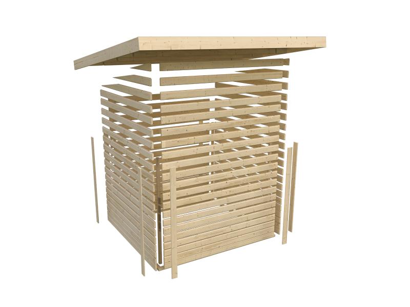 Karibu Gartenhaus Retola 5 mit Anbauschrank und Anbaudach 2,80 Meter, terragrau