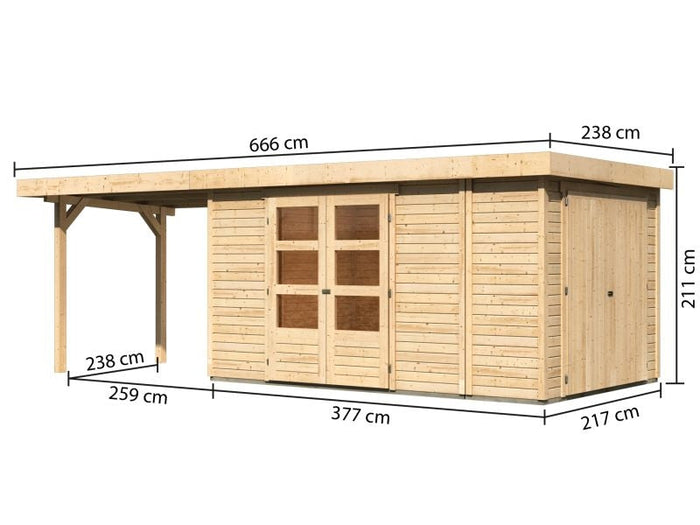 Karibu Gartenhaus Retola 6 mit Anbaudach 2,80 Meter