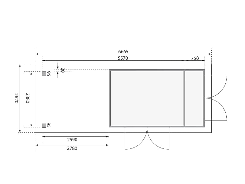 Karibu Gartenhaus Retola 6 mit Anbaudach 2,80 Meter