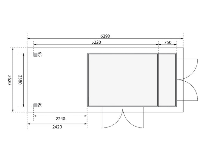 Karibu Gartenhaus Retola 6 mit Anbauschrank und Anbaudach 2,40 Meter