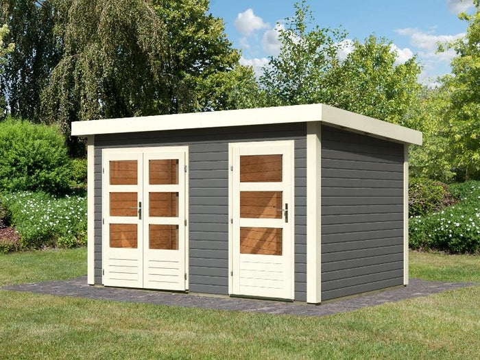 Karibu Gartenhaus Schönbuch 1,  38 mm 2-Raum-Haus - terragrau