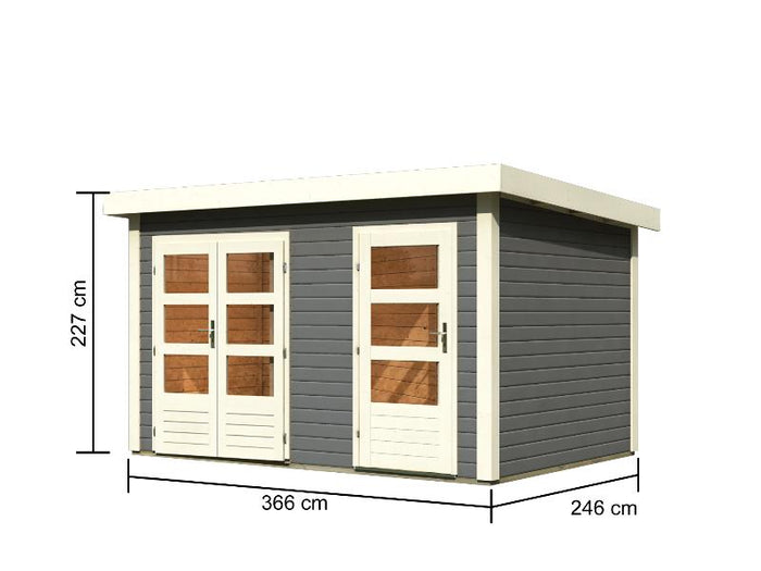 Karibu Gartenhaus Schönbuch 1,  38 mm 2-Raum-Haus - terragrau
