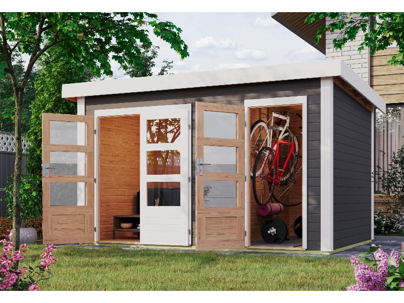 Karibu Gartenhaus Schönbuch 1,  38 mm 2-Raum-Haus - terragrau