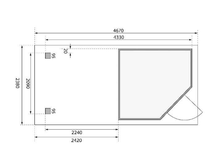 Karibu Gartenhaus Schwandorf 3 natur mit Anbaudach 2,4 m, Rückwand