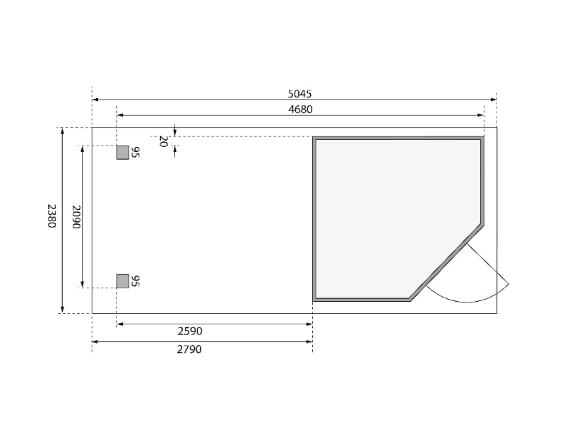 Karibu Gartenhaus Schwandorf 3 natur mit Anbaudach 2,8 m inkl. Rückwand
