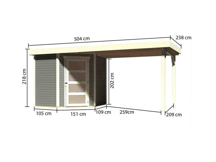 Karibu Gartenhaus Schwandorf 3 terragrau mit Anbaudach 2,80 Meter