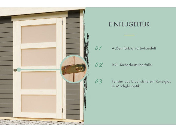 Karibu Gartenhaus Schwandorf 3 terragrau mit Anbaudach 2,80 Meter