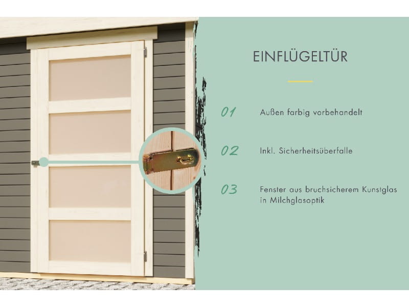 Karibu Gartenhaus Schwandorf 3 terragrau mit Anbaudach 2,75 Meter, Seiten- und Rückwand