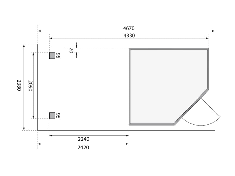 Karibu Gartenhaus Schwandorf 3 terragrau mit Anbaudach 2,4 m, Rückwand