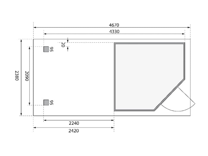 Karibu Gartenhaus Schwandorf 3 terragrau mit Anbaudach 2,4 m, Rückwand