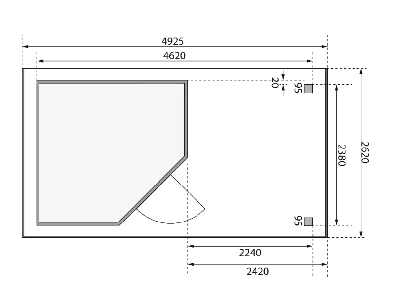 Karibu Gartenhaus Schwandorf 5 natur mit Anbaudach 2,40 m inkl. Rückwand