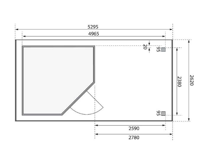 Karibu Gartenhaus Schwandorf 5 natur mit Anbaudach 2,8 m inkl. Rückwand