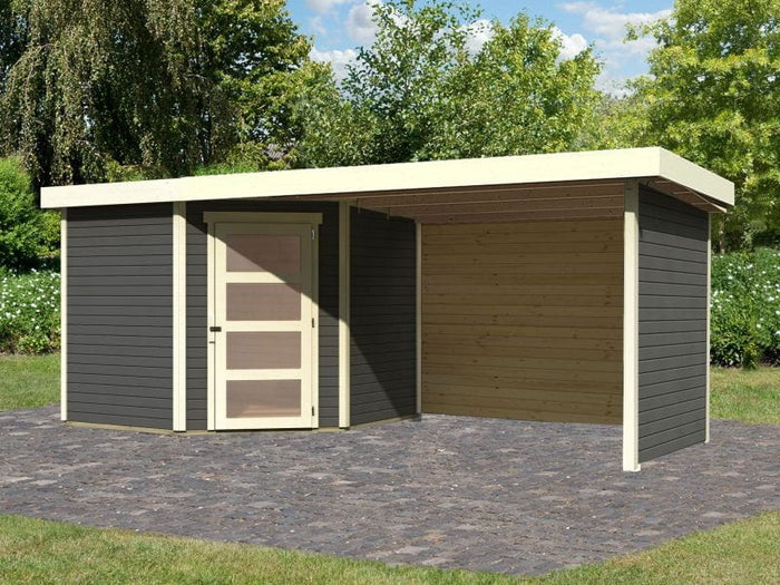 Karibu Gartenhaus Schwandorf 5 natur mit Anbaudach 2,8 m inkl. Seiten- und Rückwand