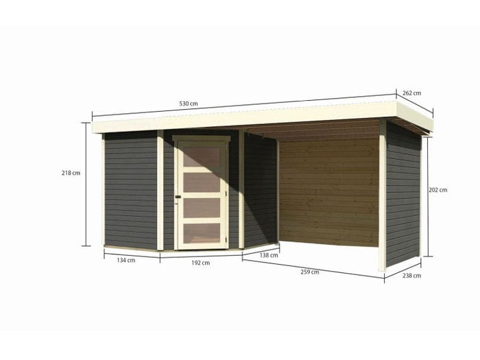 Karibu Gartenhaus Schwandorf 5 natur mit Anbaudach 2,8 m inkl. Seiten- und Rückwand