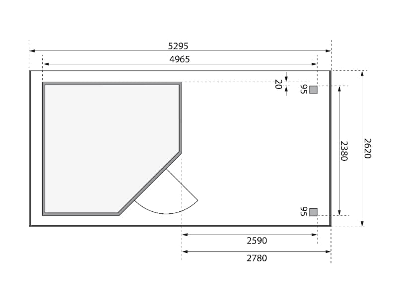 Karibu Gartenhaus Schwandorf 5 natur mit Anbaudach 2,8 m inkl. Seiten- und Rückwand