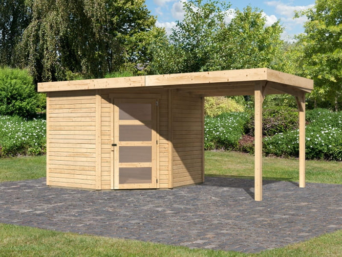 Karibu Gartenhaus Schwandorf 5 natur mit Anbaudach 2,25 Meter