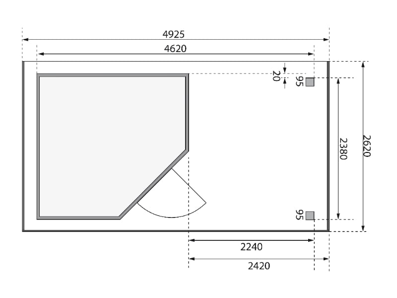 Karibu Gartenhaus Schwandorf 5 natur mit Anbaudach 2,25 Meter