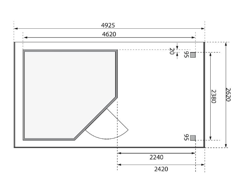 Karibu Gartenhaus Schwandorf 5 natur mit Anbaudach 2,25 Meter, Seiten- und Rückwand