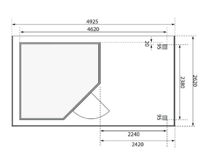 Karibu Gartenhaus Schwandorf 5 natur mit Anbaudach 2,25 Meter, Seiten- und Rückwand