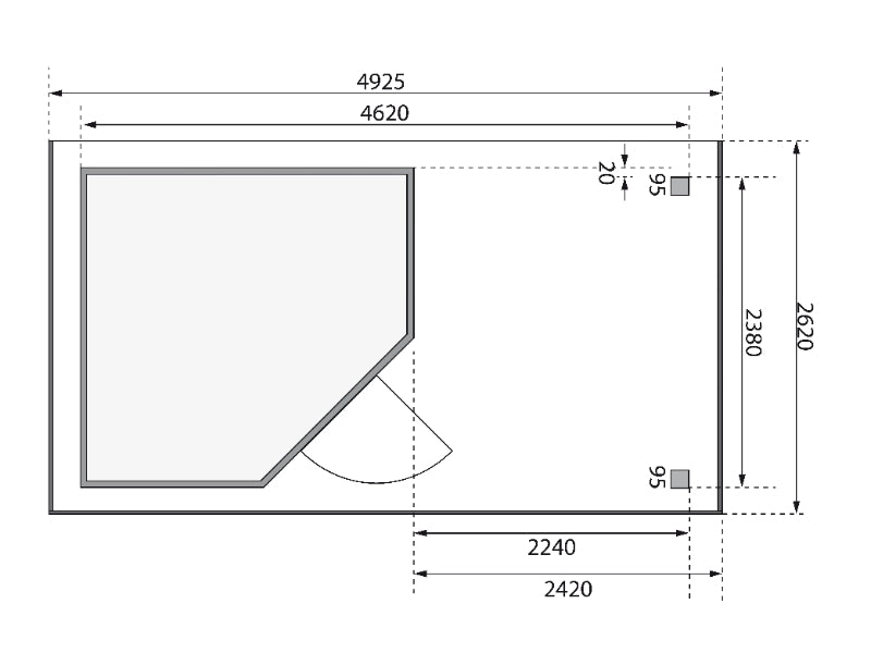 Karibu Gartenhaus Schwandorf 5 terragrau mit Anbaudach 2,40 m inkl. Rückwand