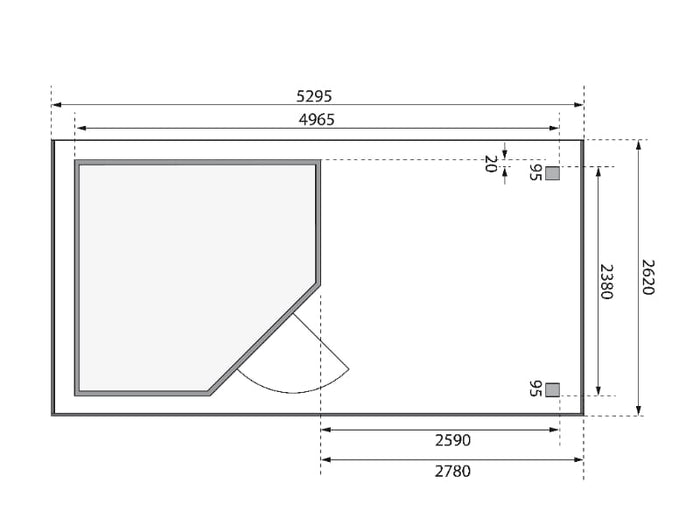 Karibu Gartenhaus Schwandorf 5 terragrau mit Anbaudach 2,8 m