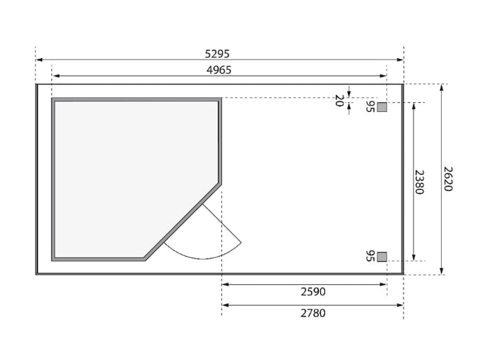 Karibu Gartenhaus Schwandorf 5 terragrau mit Anbaudach 2,8 m inkl. Rückwand