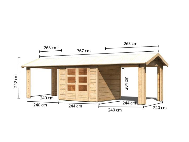Karibu Gartenhaus Theres 3 natur- 2 Dachbausbauelemente