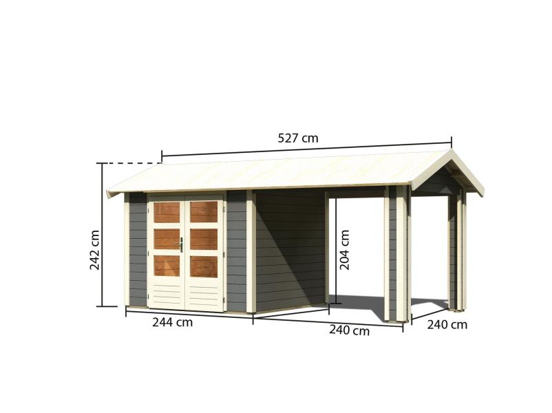 Karibu Gartenhaus Theres 3 terragrau- 1 Dachausbauelement