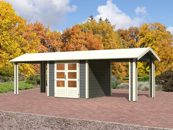 Karibu Gartenhaus Theres 3 terragrau- 2 Dachbausbauelemente