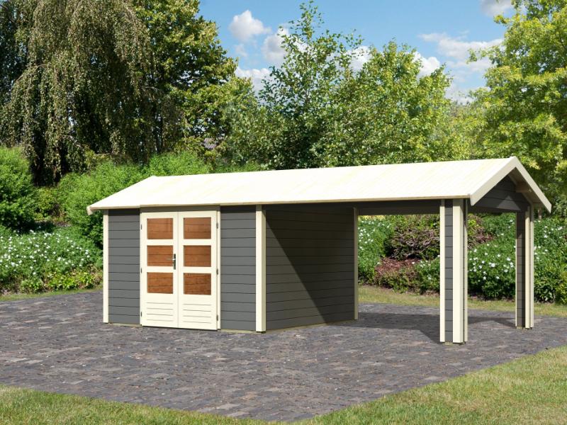 Karibu Gartenhaus Theres 7 terragrau- 1 Dachbausbauelement