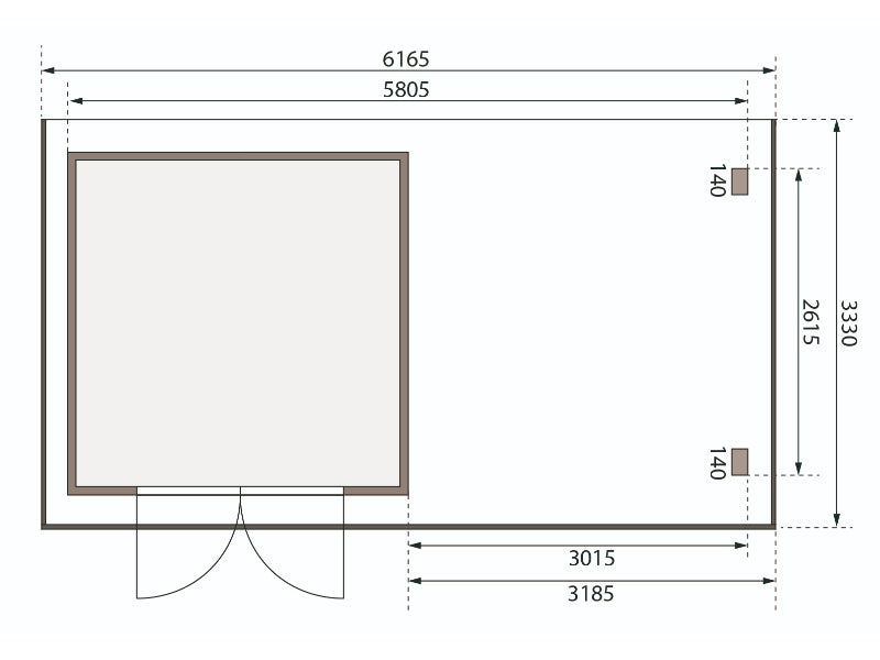 Karibu Gartenhaus Trittau 3 natur mit Anbaudach 3,3 m