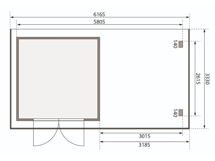 Karibu Gartenhaus Trittau 3 natur mit Anbaudach 3,3 m