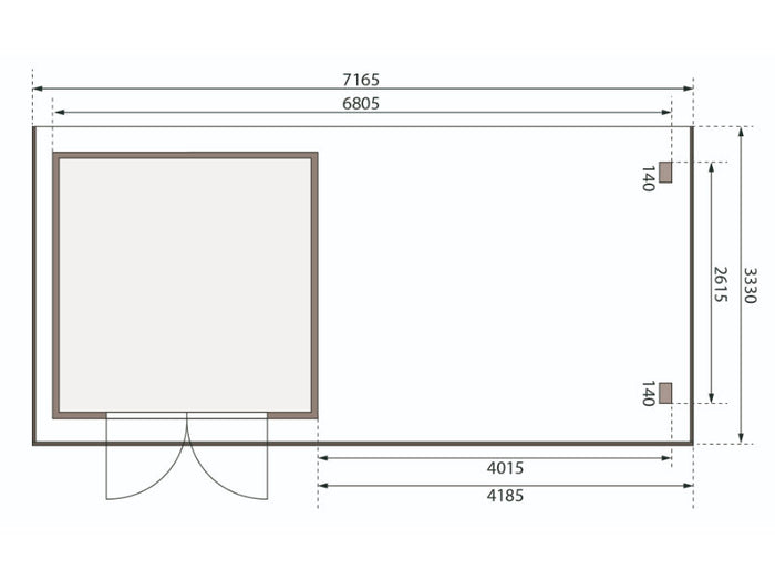 Karibu Gartenhaus Trittau 3 natur mit Anbaudach 4,4 m
