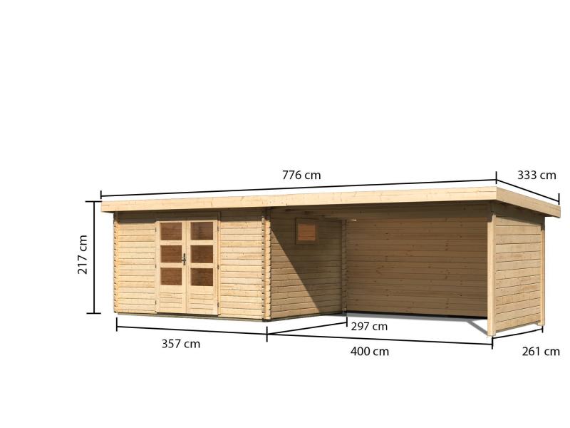 Karibu Gartenhaus Trittau 4 inkl. Anbaudach 4,4 m inkl. Rück- und Seitenwand