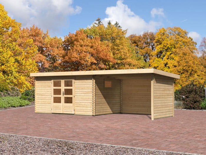 Karibu Gartenhaus Trittau 5 inkl. Anbaudach 3,3 m inkl. Rück- und Seitenwand