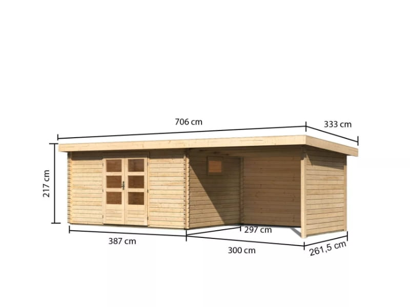 Karibu Gartenhaus Trittau 5 inkl. Anbaudach 3,3 m inkl. Rück- und Seitenwand