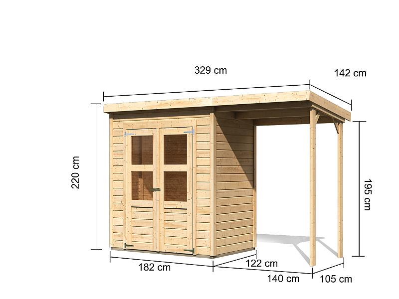 Karibu Gerätehaus Merseburg 2 SET mit Anbaudach