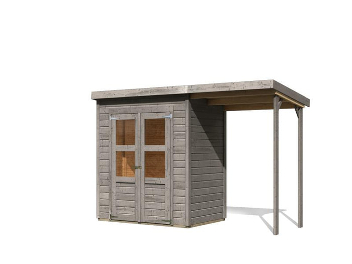 Karibu Gerätehaus Merseburg 2 SET mit Anbaudach, vorvergraut