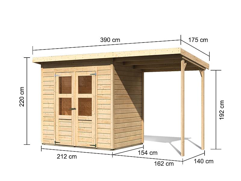 Karibu Gerätehaus Merseburg 3 SET mit Anbaudach