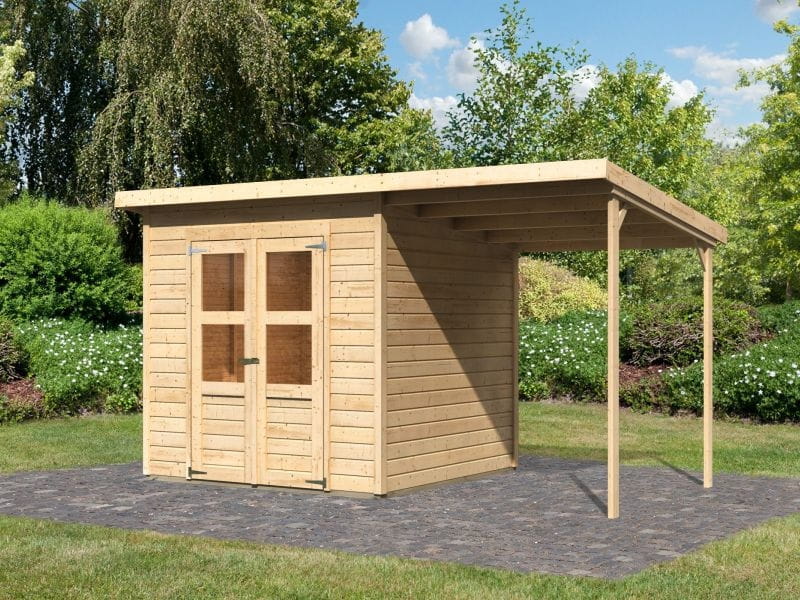 Karibu Gerätehaus Merseburg 4 SET mit Anbaudach