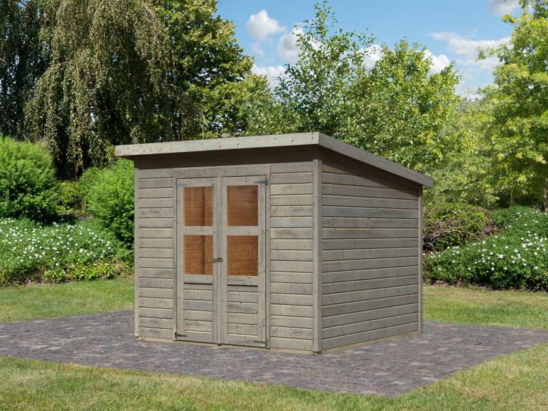 Karibu Gerätehaus Merseburg 6 ,vorvergraut, 14 mm