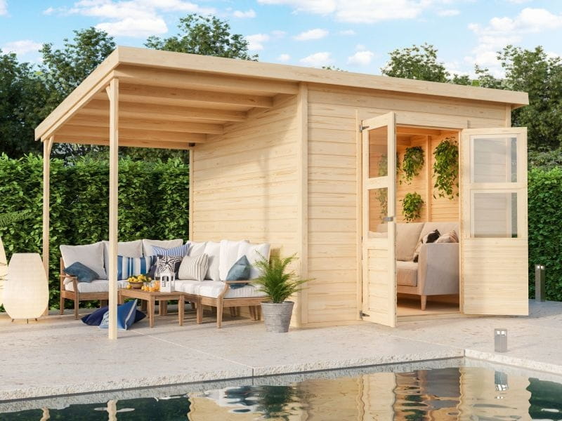 Karibu Gerätehaus Merseburg 6 SET mit Anbaudach