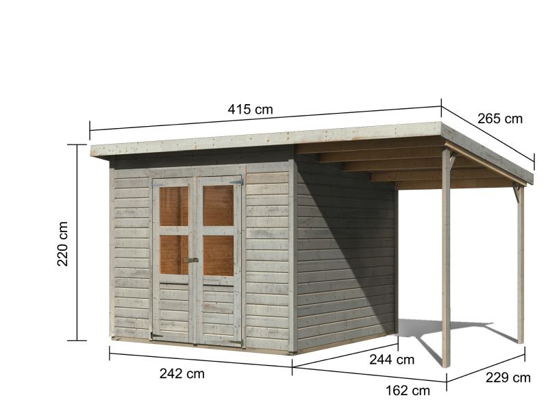 Karibu Gerätehaus Merseburg 6 SET mit Anbaudach, vorvergraut