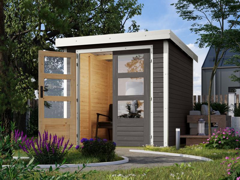 Karibu Hybrid Gartenhaus Jupiter 2 B terragrau/weiß
